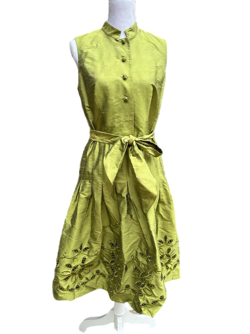 Coldwater Creek Sleeveless Green Belted Embroidered Midi Dress